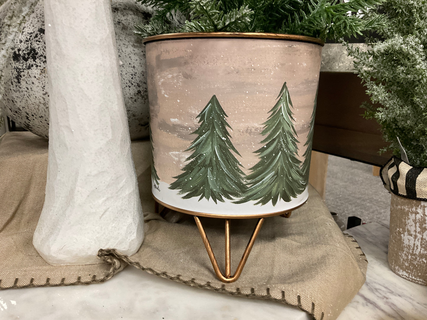 Tree Metal Pedestal Container