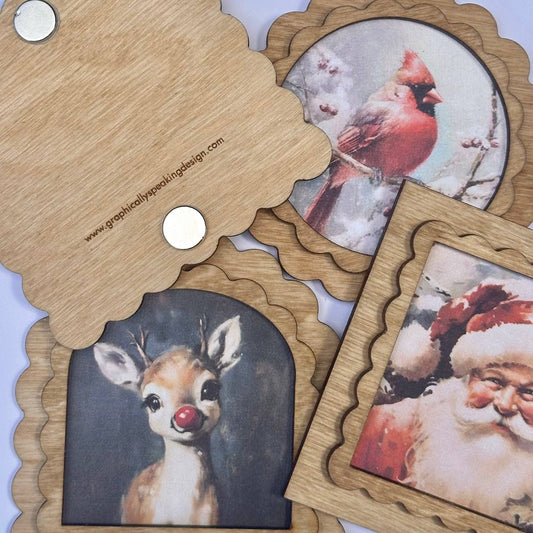 3x3 Magnets Vintage Style Christmas, Rudolph, Santa