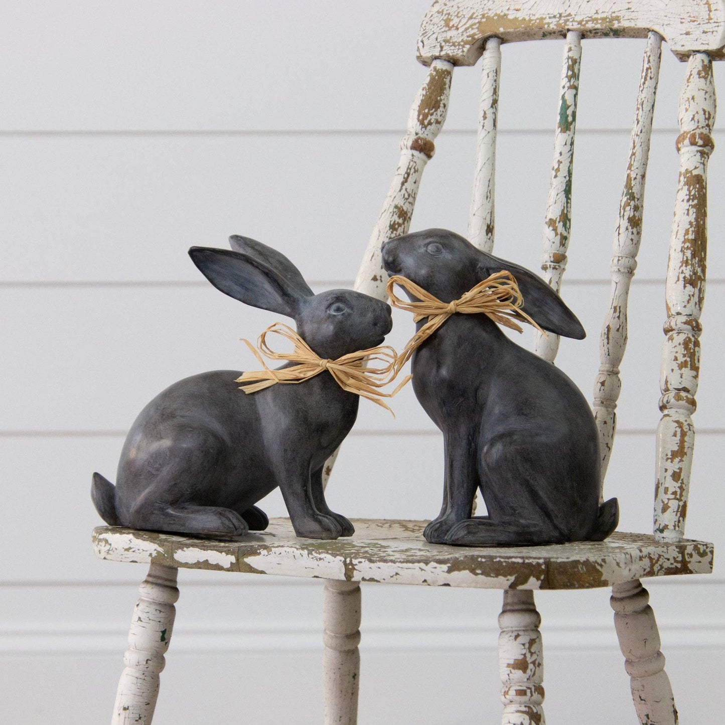 Set of 2 Rabbits with Raffia Bows