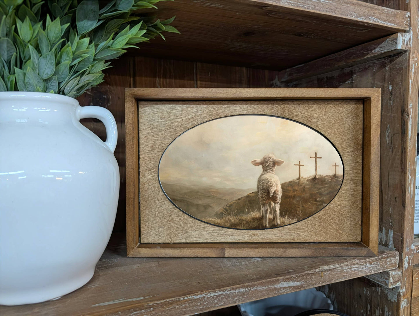 Box Framed Canvas Art 3 Crosses Lamb