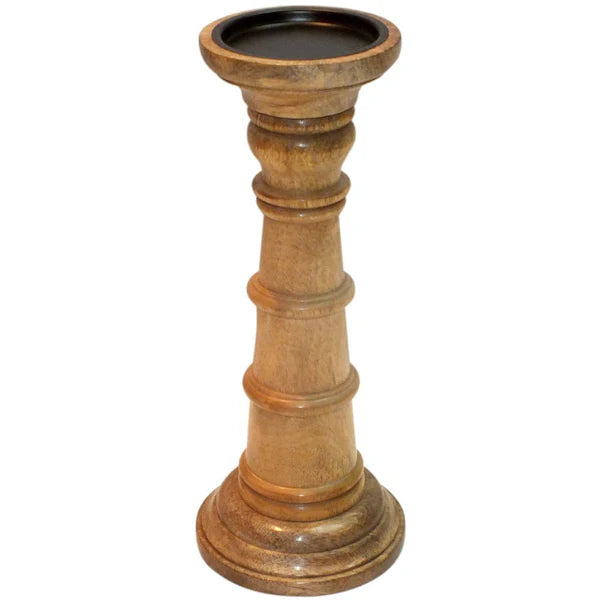 Candle Holder Wood Pillar 12"H Natural