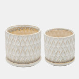 S/2 5/6 Teardrop Planters W/Saucer, White