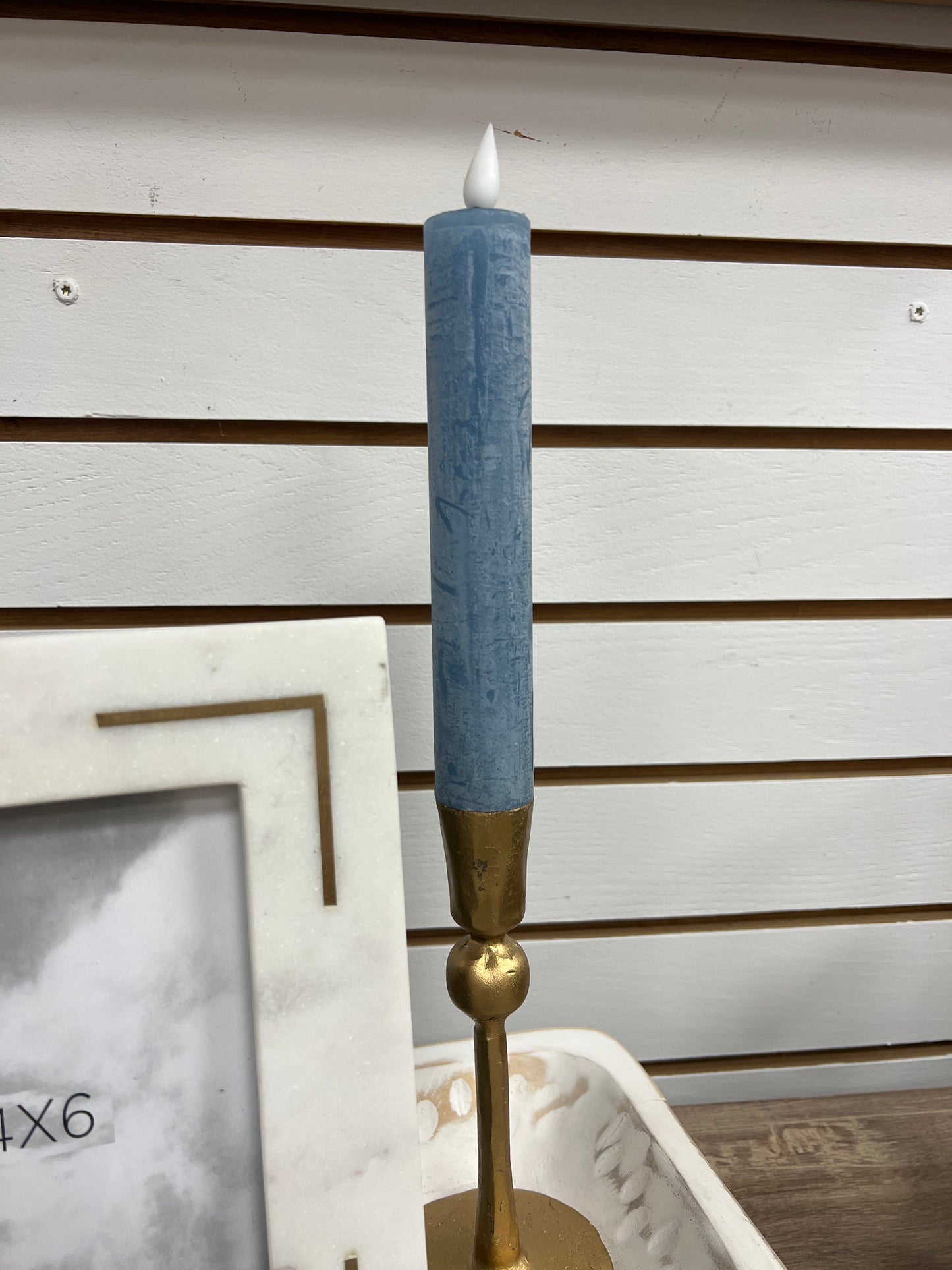 Short Blue Thick Taper LED Candle