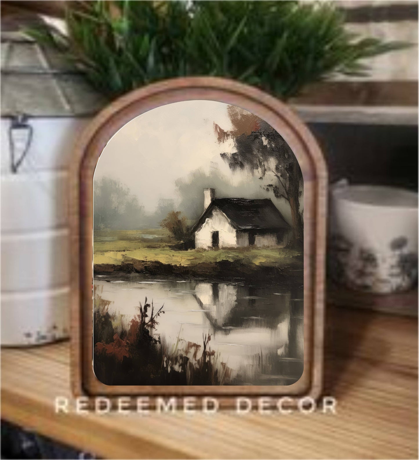 Arch Top Cottage Pond Framed Art