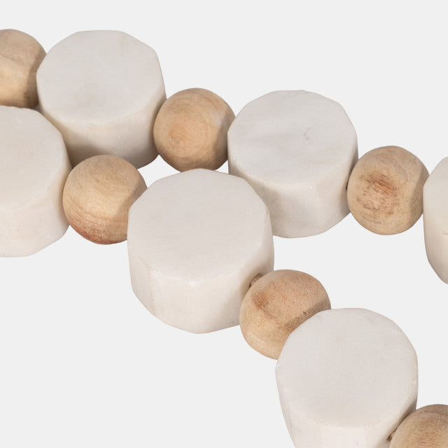 36" Marble and Wood Beads Garland, White/natural