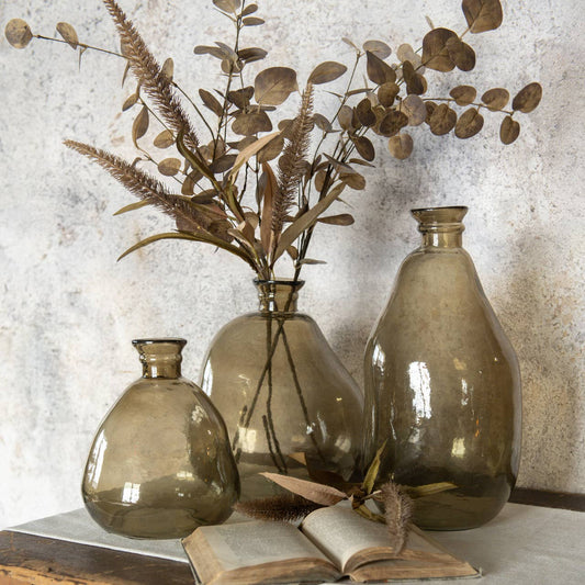 15" BROWN ARTISAN GLASS VASE