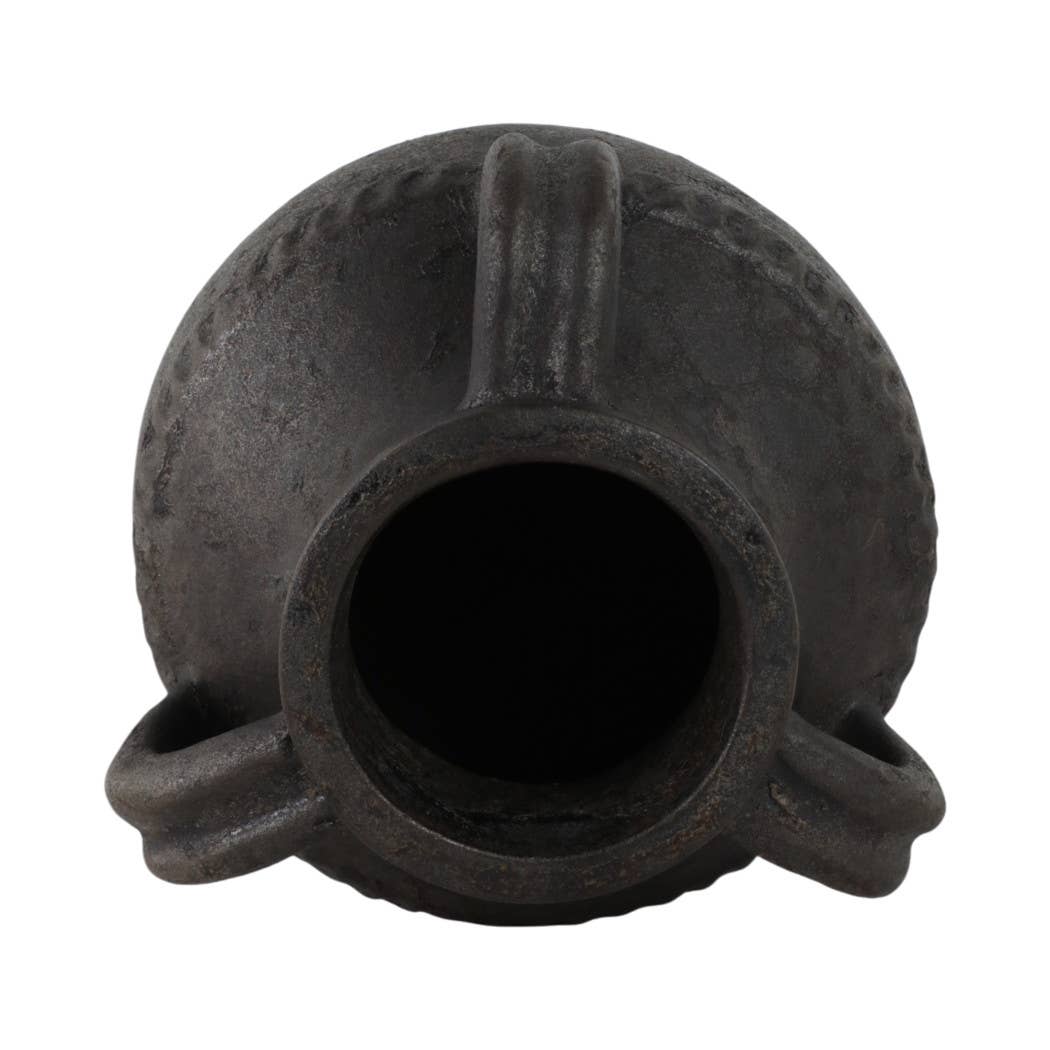 Ceramic Rustic Textured Triple Handle Vase - Black, 10 in.