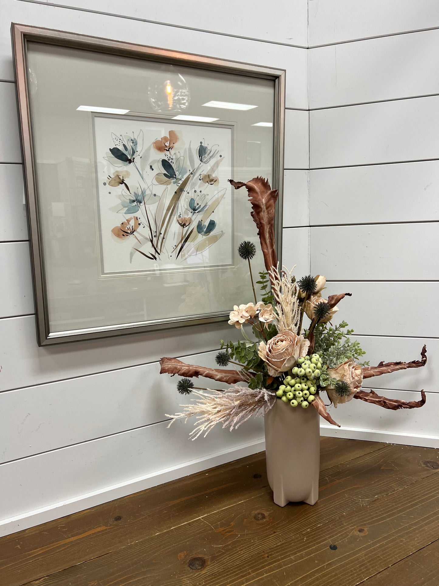 Tall floral Arrangement with Cream, Blush & Navy Tone