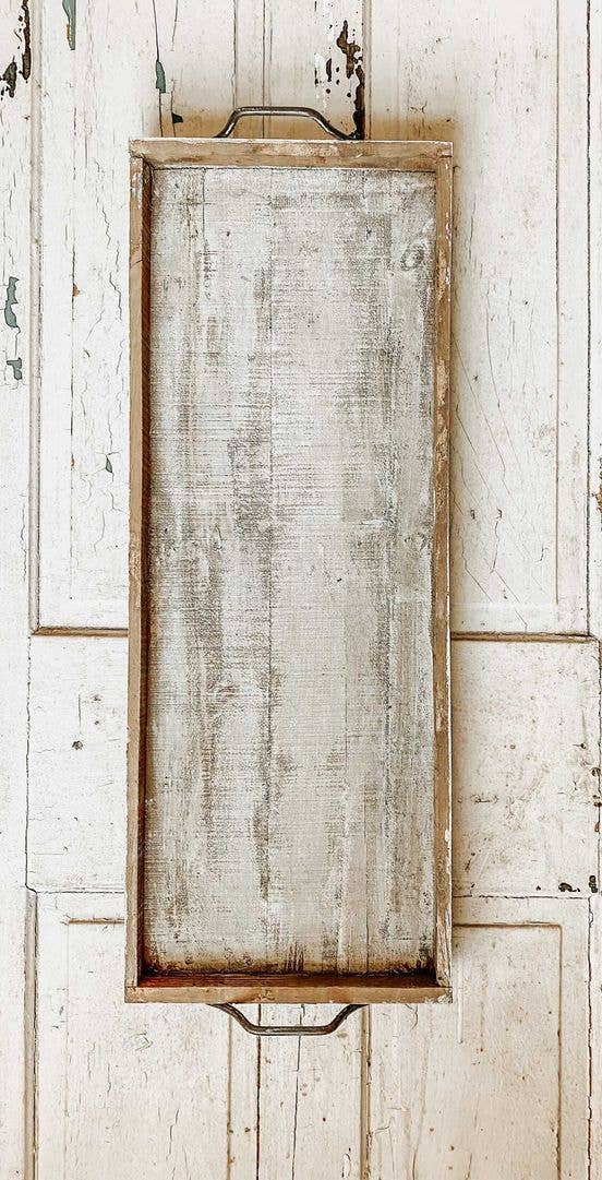 Wood Tray with Handles, Antique White, Handmade - 6.4
