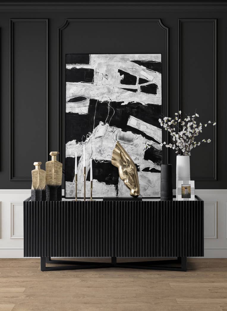 Ceramic Lined Textured Design Cylinder Vase - Black, 15 in.