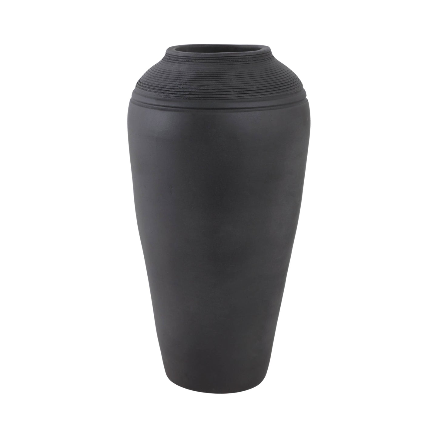 Ceramic Cylinder Ribbed Floor Vase Decor - Black, 16 in.
