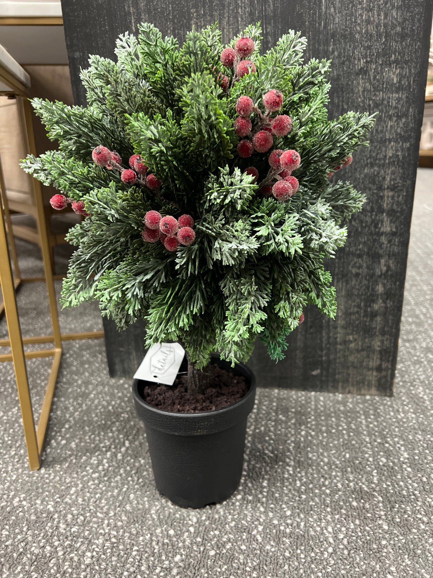 16.5" Icy Red Berry & Pine Ball Topiary