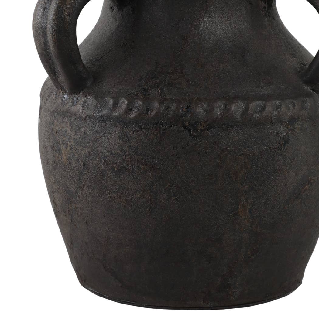 Ceramic Rustic Textured Triple Handle Vase - Black, 10 in.