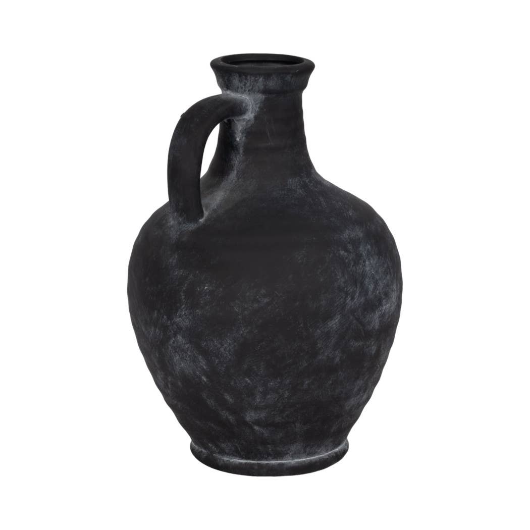 Black 10 in. Abstract Weathered Terracotta Jug with Handle
