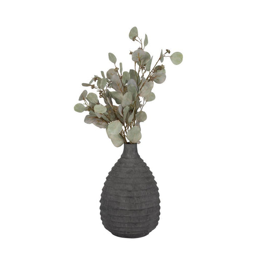 Black 15 in. Ceramic Bud Faded Ribbed Bulbous Vase