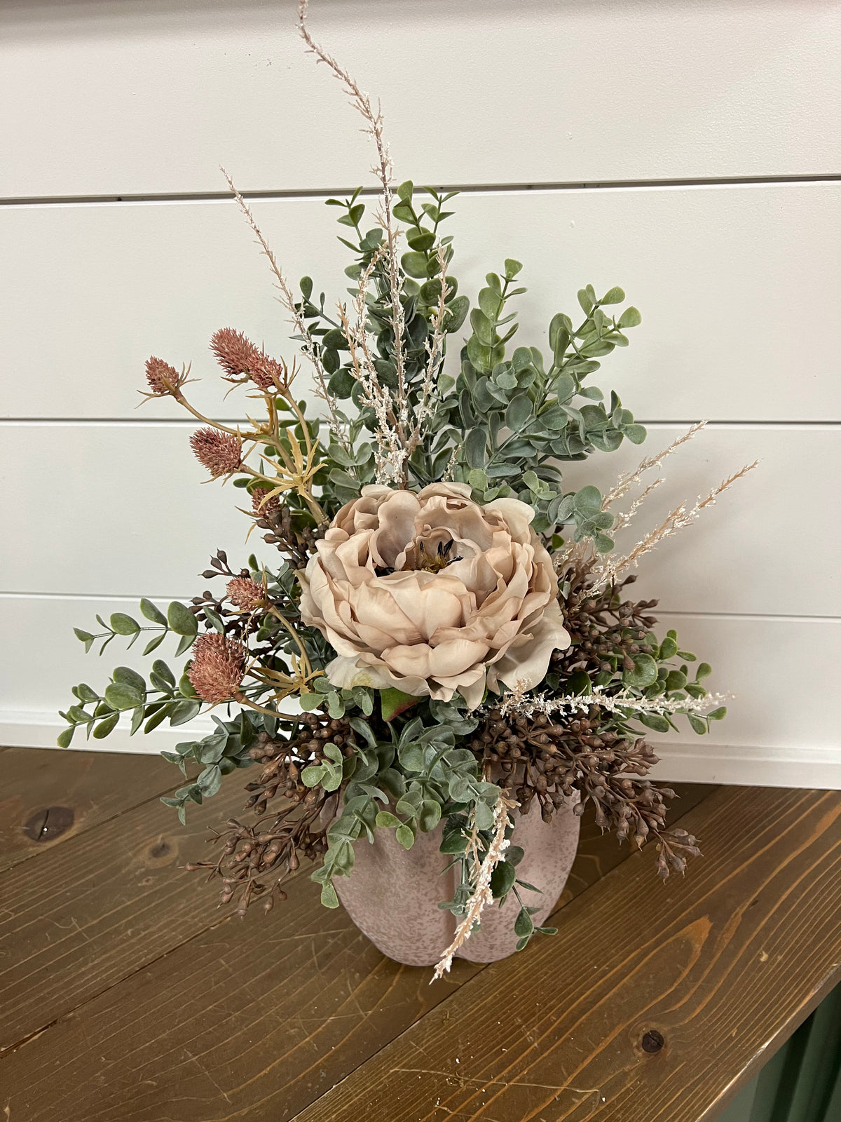 Mauve Peony in with Thistle Arrangement