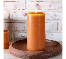8" Wide Orange LED Pillar Candle