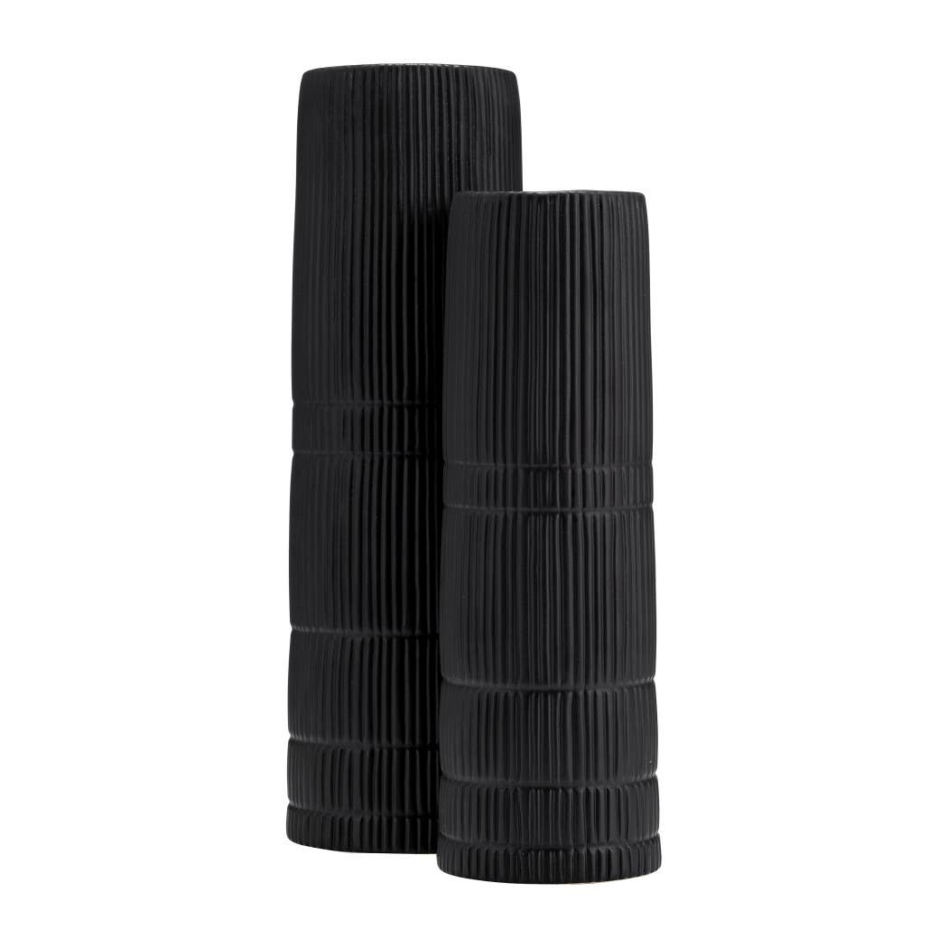 Ceramic Lined Textured Design Cylinder Vase - Black, 15 in.