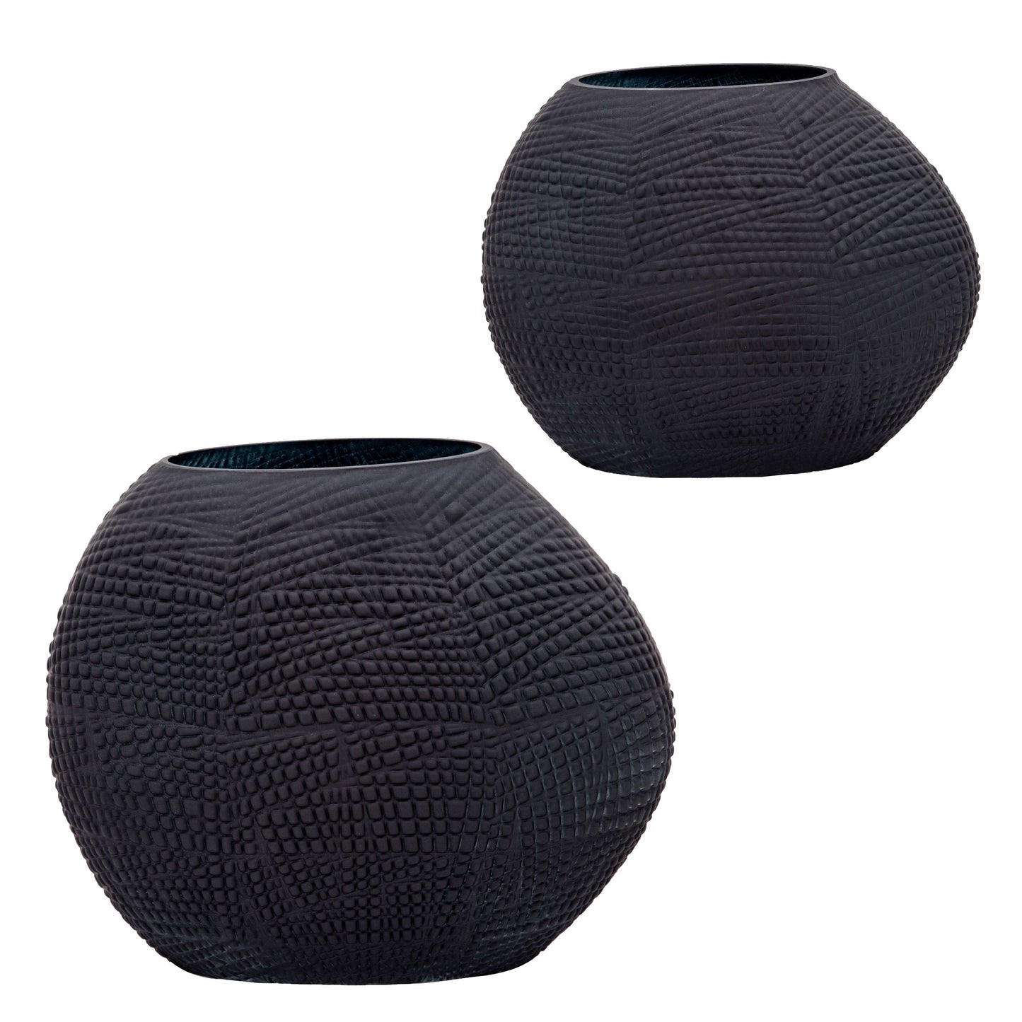 Glass Textured Vase with Sculpted Surface - Black, 10 in.
