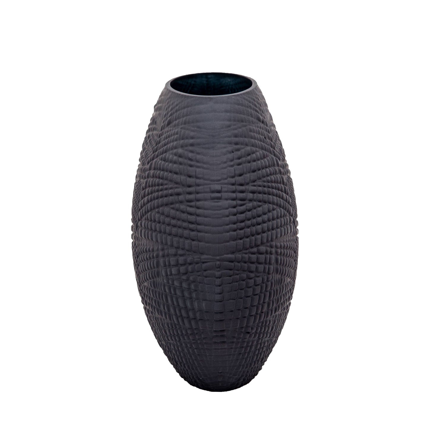 Glass Textured Vase with Sculpted Surface - Black, 10 in.