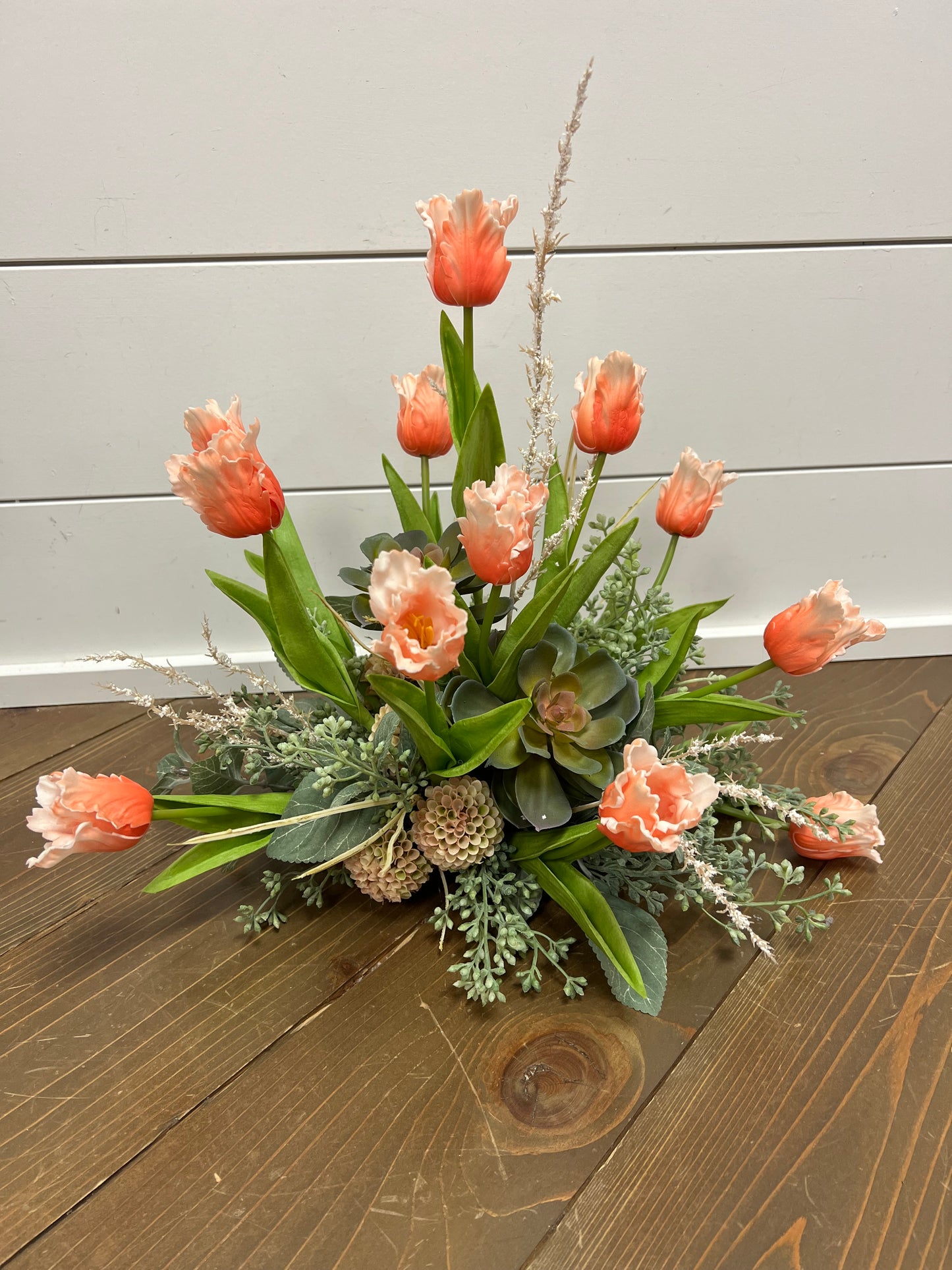 Coral Tulip with Succulent