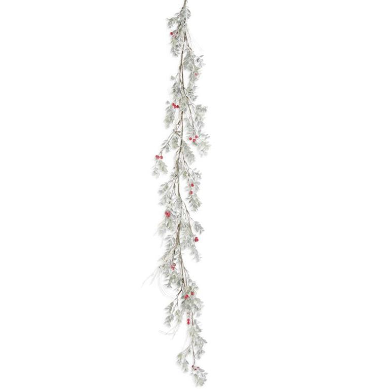 62 Inch Powdered Boxwood Garland w/Red Berries
