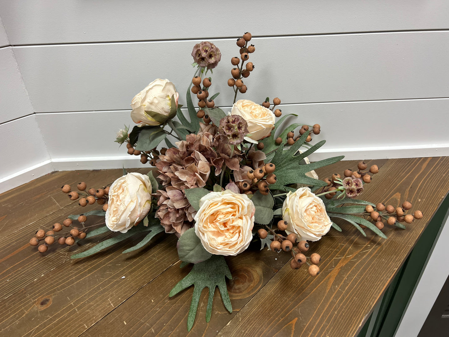 Cream ranunculus and hydrangea Arrangement