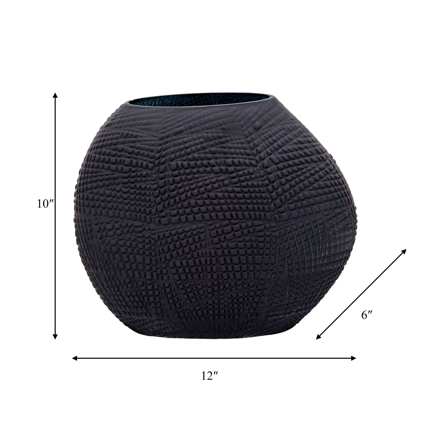 Glass Textured Vase with Sculpted Surface - Black, 10 in.