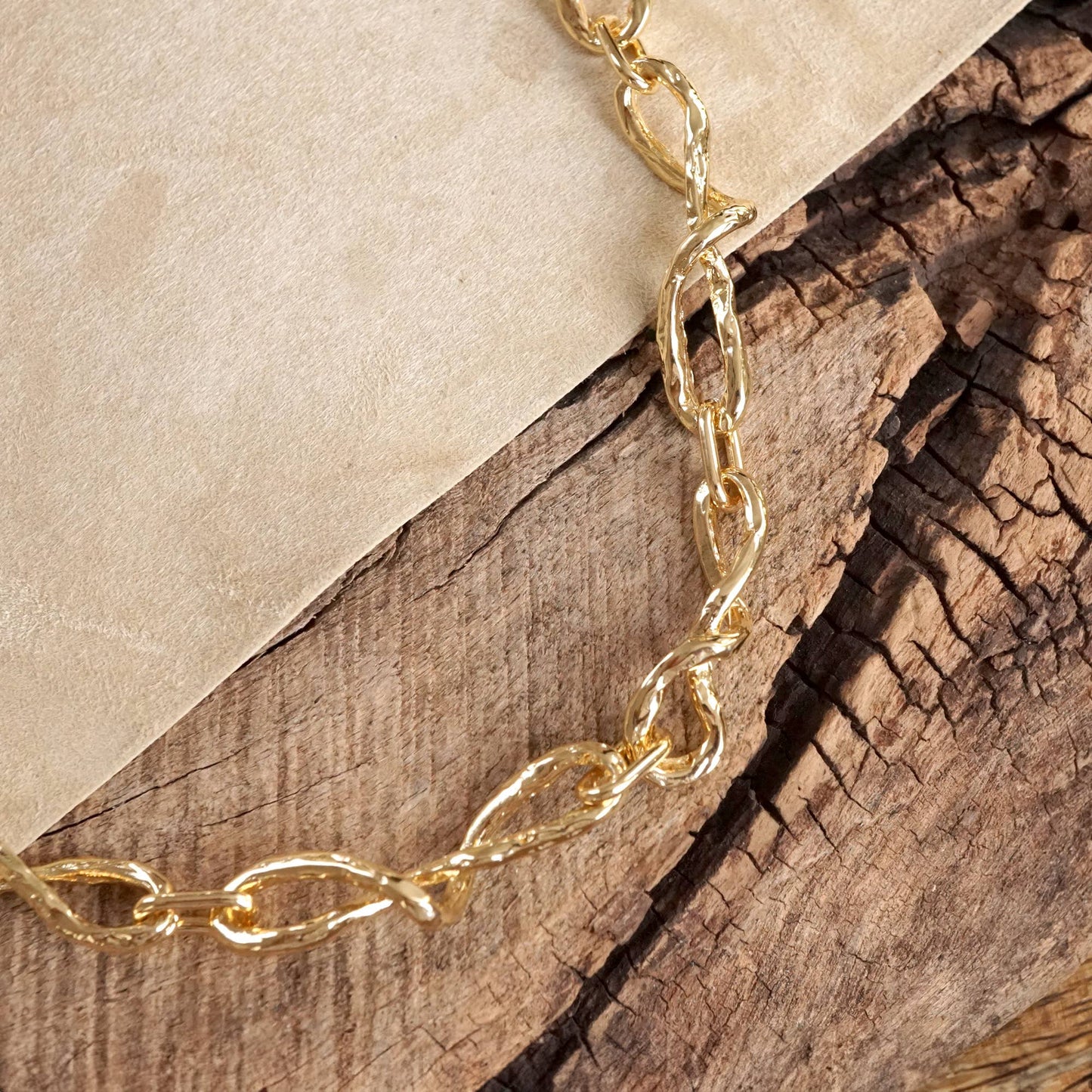 Boho Necklace – Raw Twisted Link Chain in Gold Tone