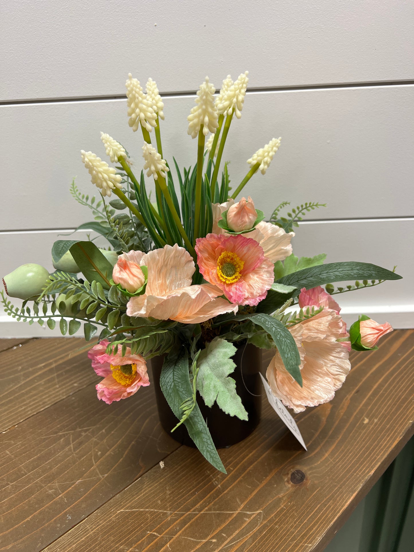 Peach Poppy with Eucalyptus Pod Arrangement
