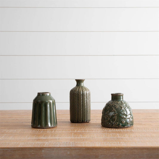 Textured Pattern Vases, Sm Green