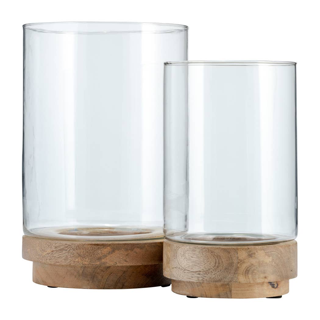 Glass Hurricane Holder on Wood Base - Clear, 9/11 in.