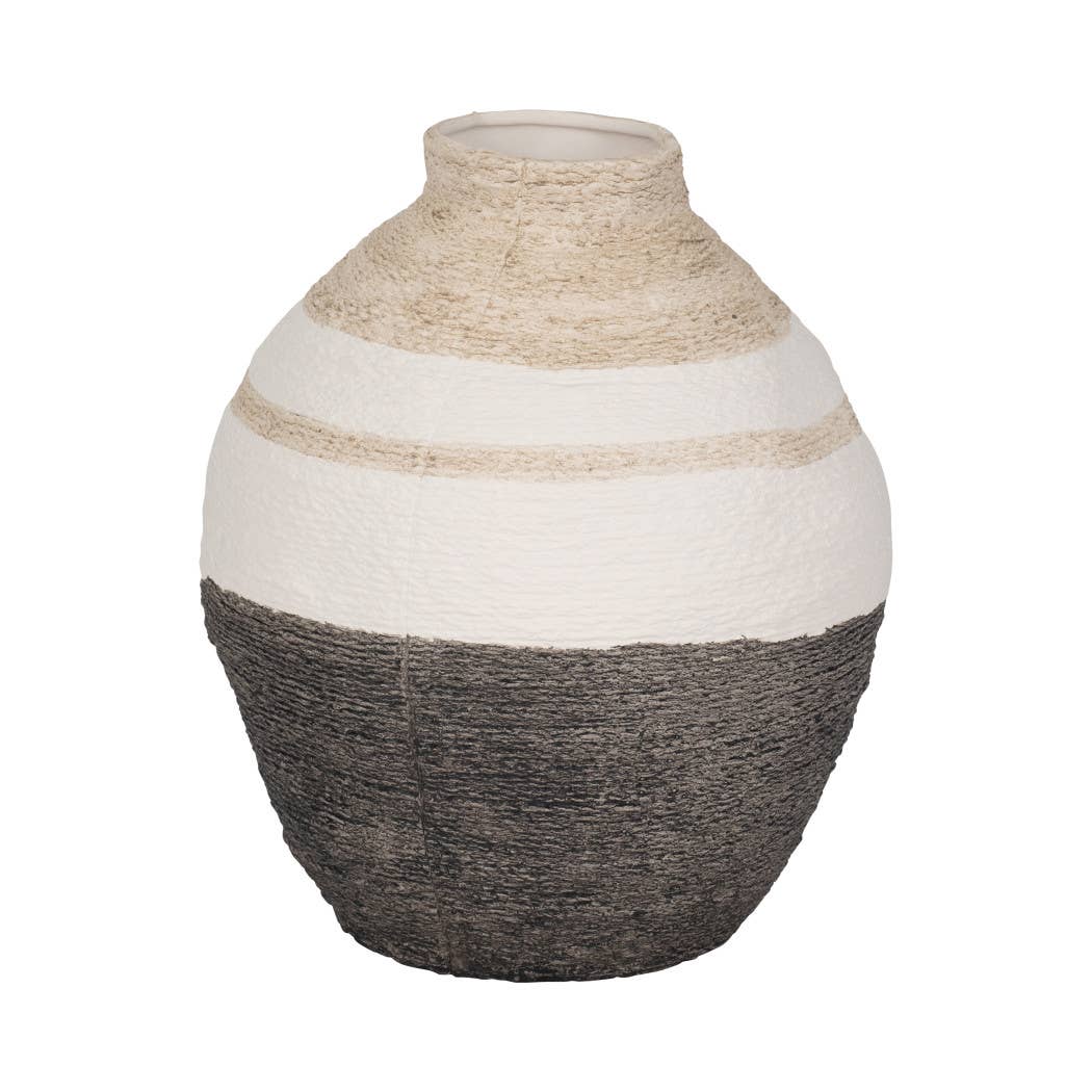 Multicolor 12 in. Ceramic Striped Woven Textured Vase