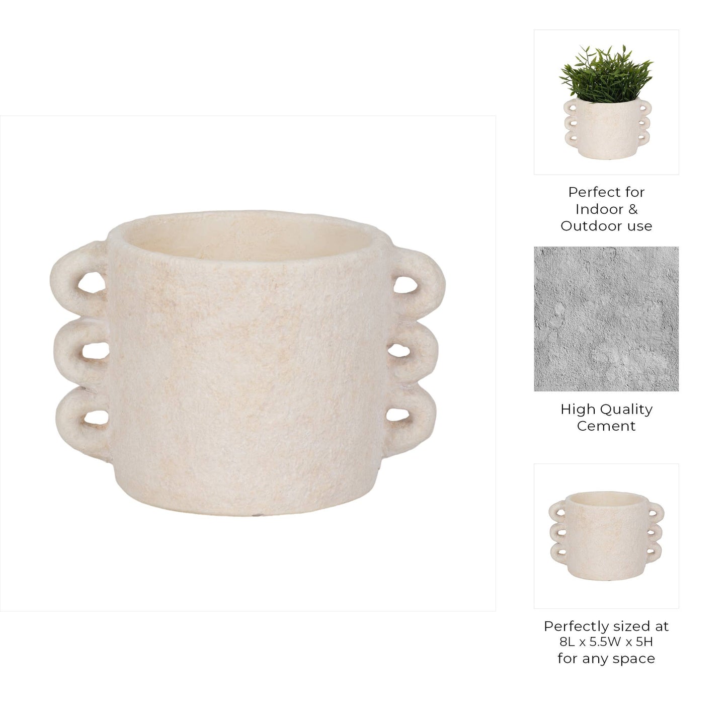 Cement Amphora Multi-Loop Handle Planter - White, 8 in.