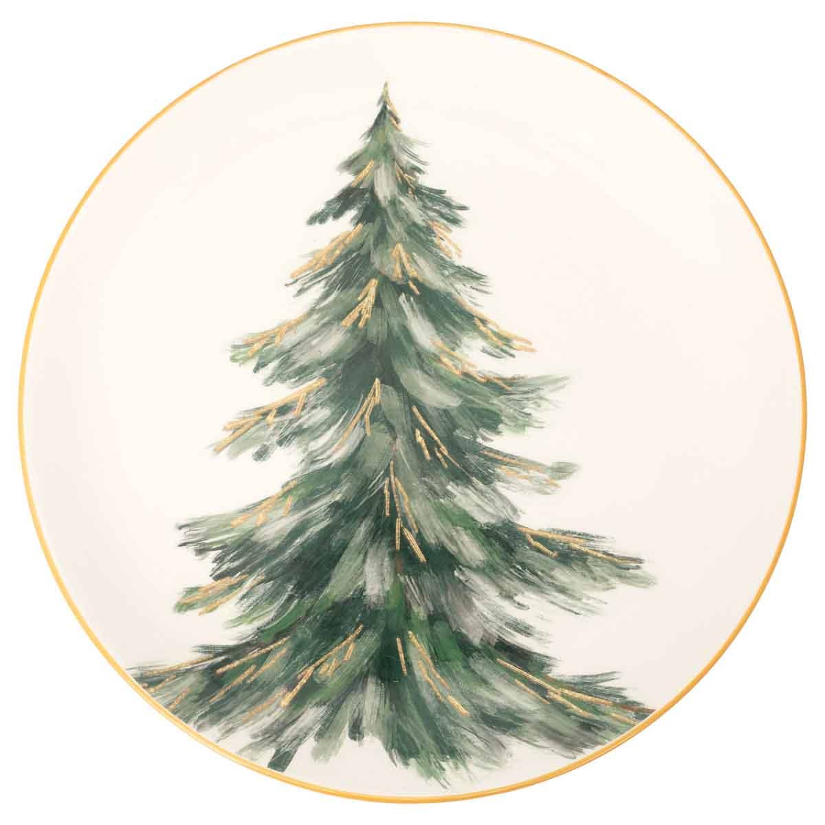 12.25" Dia Gilded Tree Round Ceramic Platter Christmas