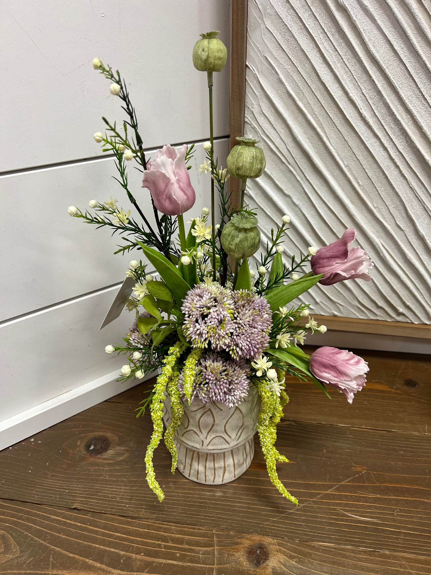 Purple Tulip with Sedum Arrangement
