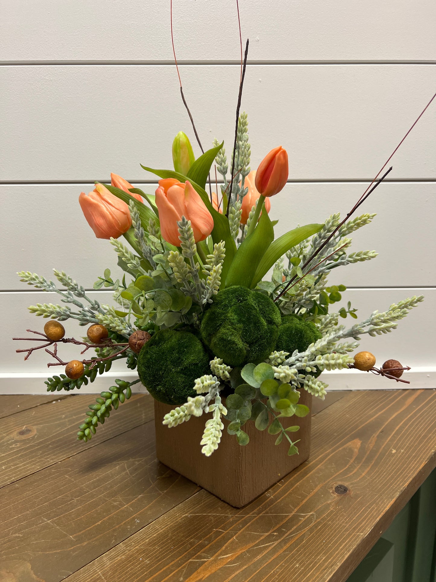 Orange Tulips in Square Pottery