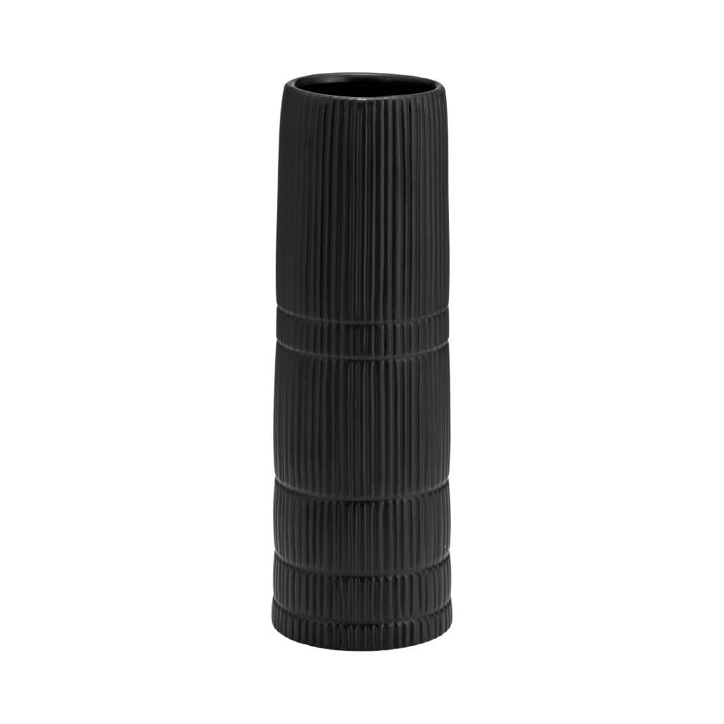 Ceramic Lined Textured Design Cylinder Vase - Black, 15 in.