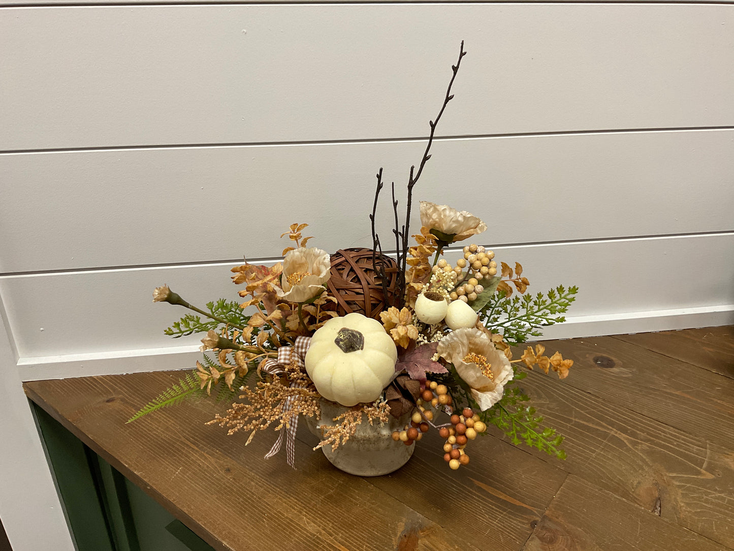 Cream Pumpkin Arrangement in Compote