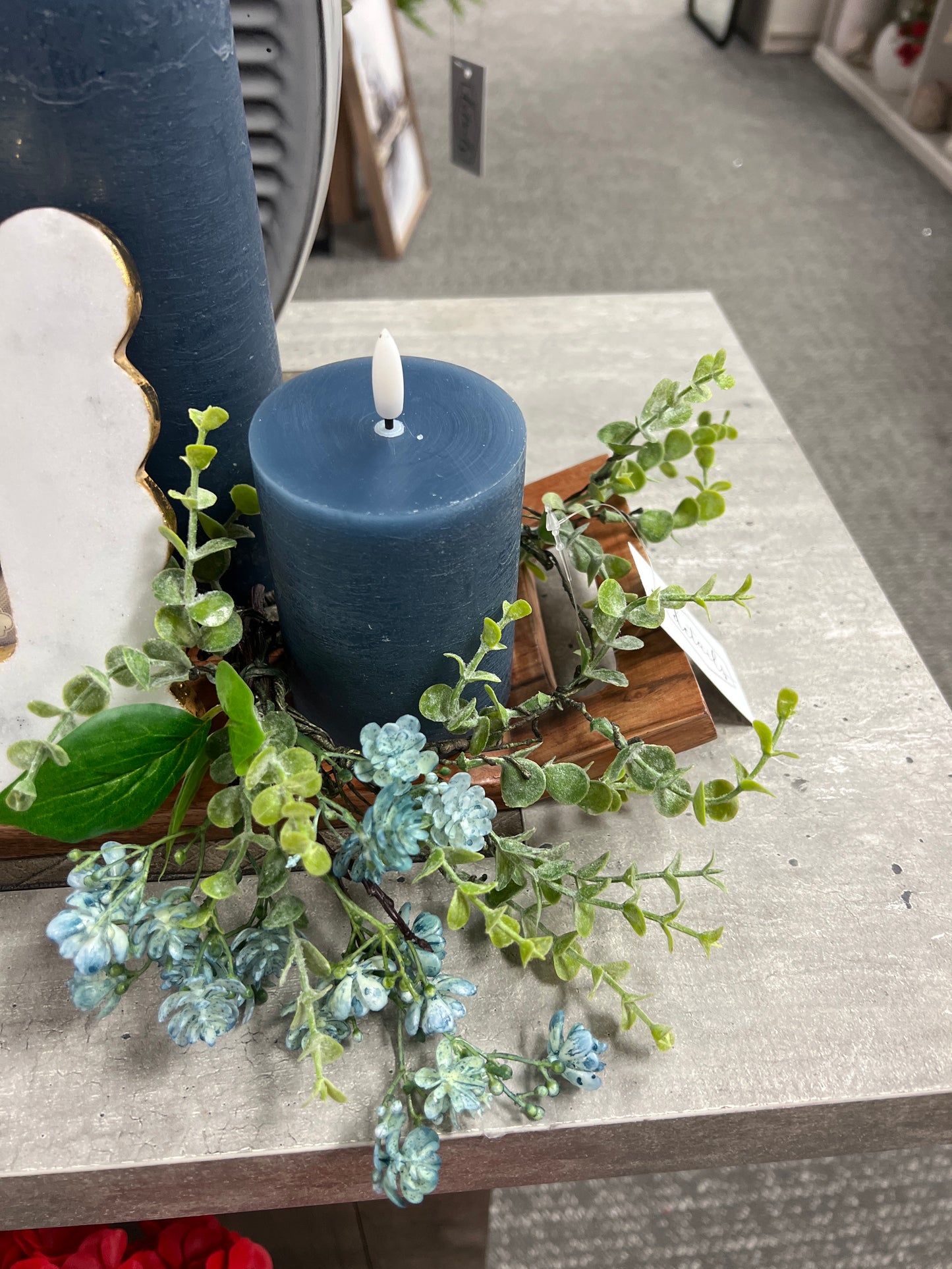 Blue Floral with Greenery Candle Ring