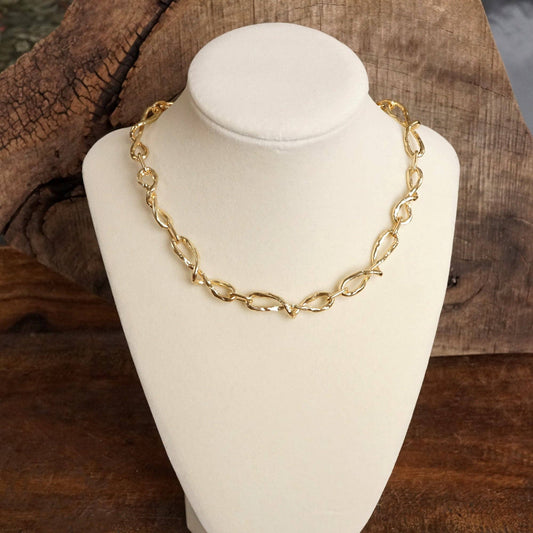 Boho Necklace – Raw Twisted Link Chain in Gold Tone