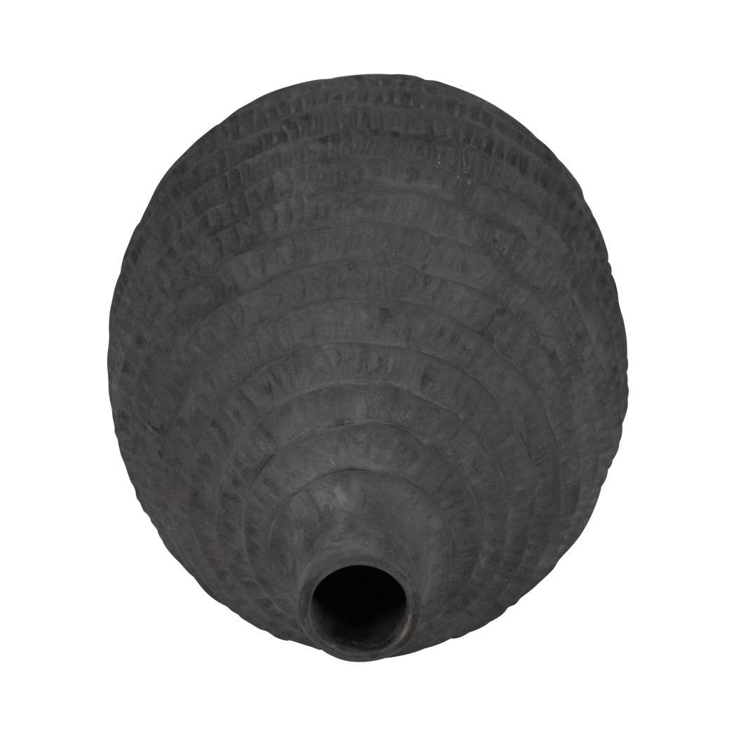 Black 15 in. Ceramic Bud Faded Ribbed Bulbous Vase