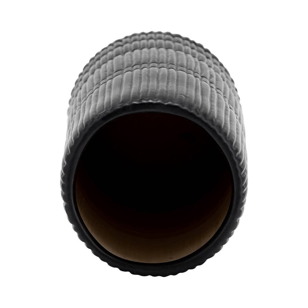 Ceramic Lined Textured Design Cylinder Vase - Black, 15 in.