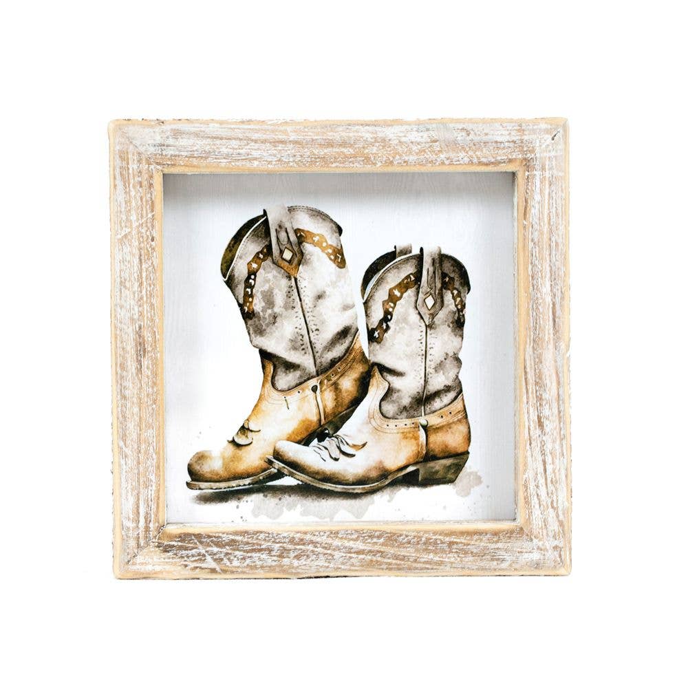 12050 - 5x5 wood frame sign (HAT/BOOTS) Cowboy Home Decor