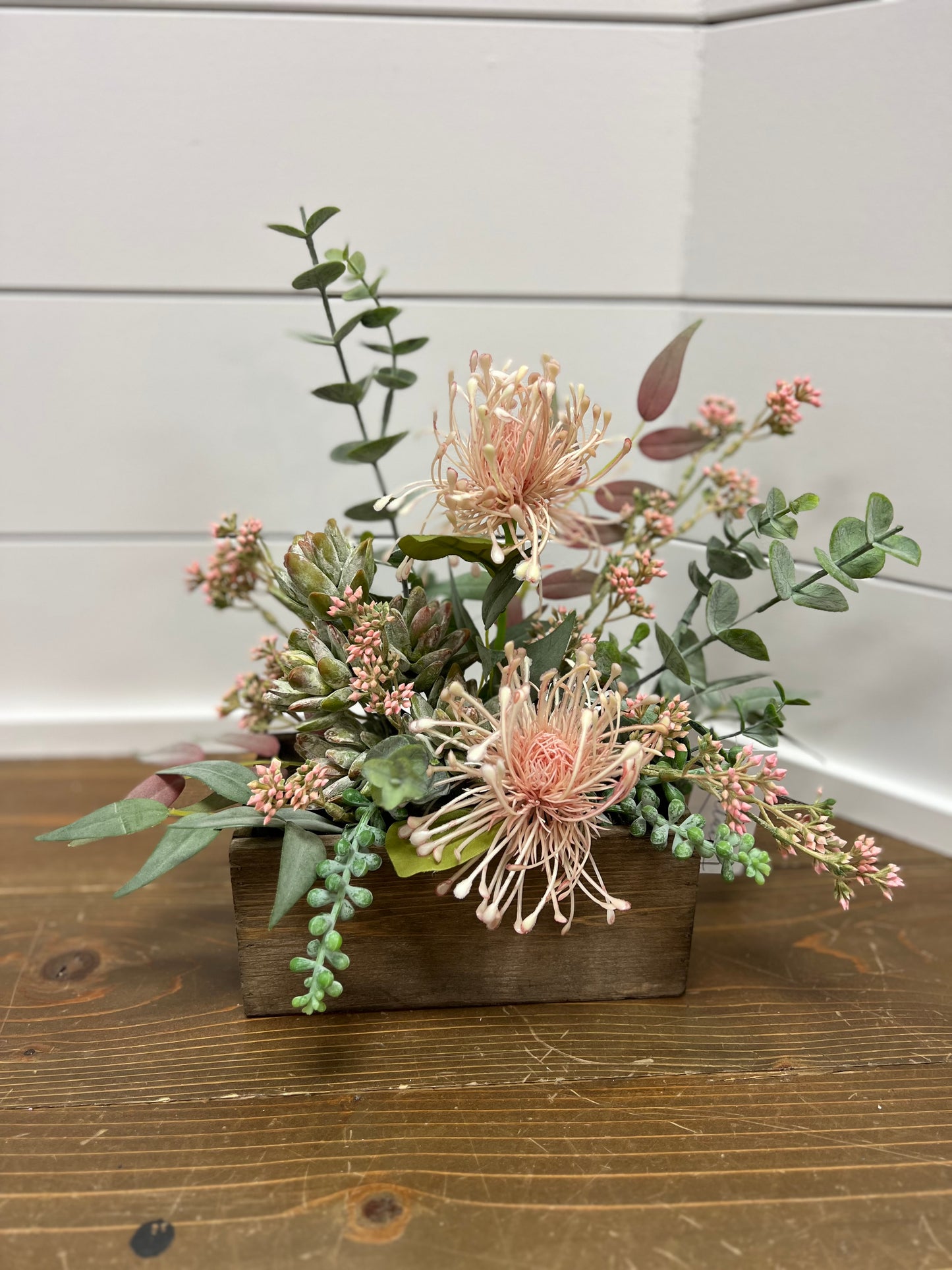 Pink Protea in Wood Box Arrangement