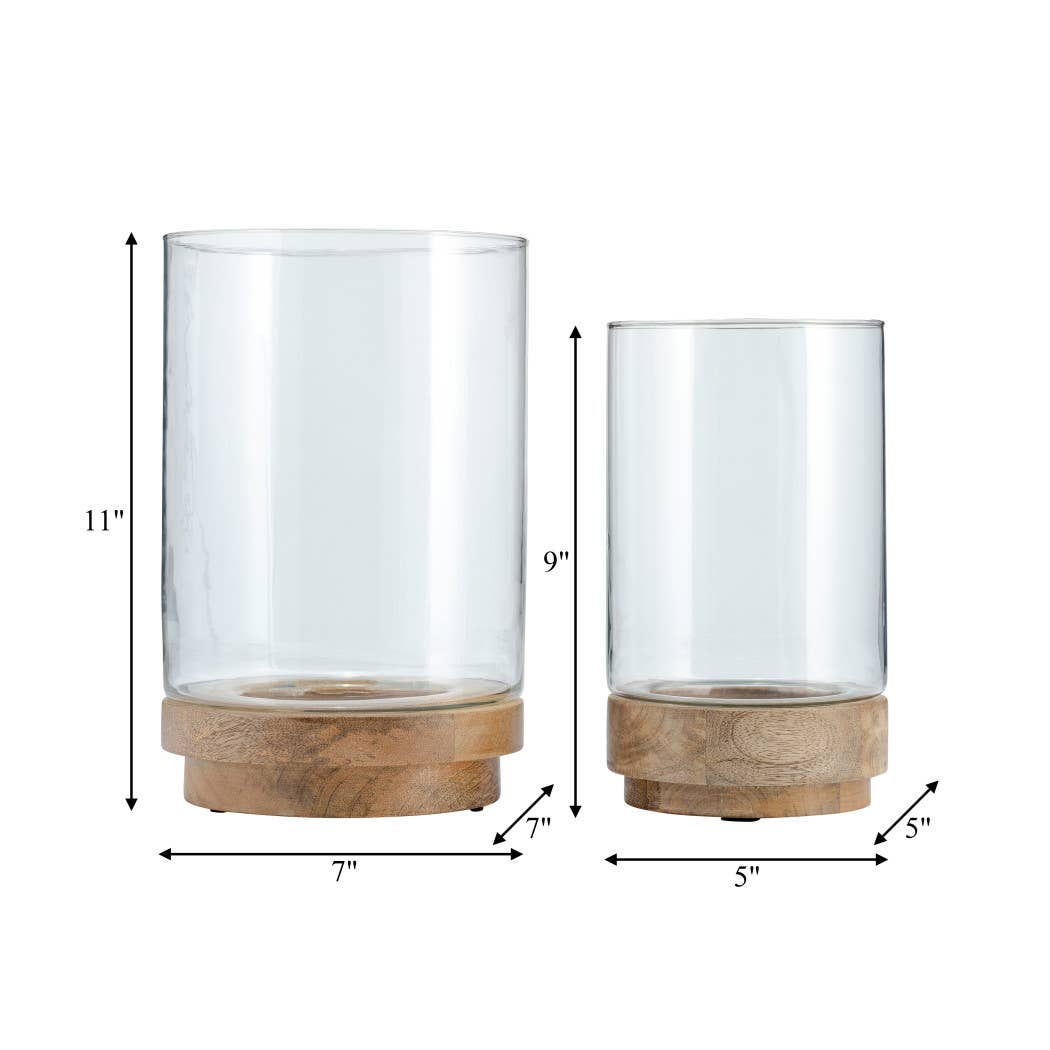 Glass Hurricane Holder on Wood Base - Clear, 9/11 in.