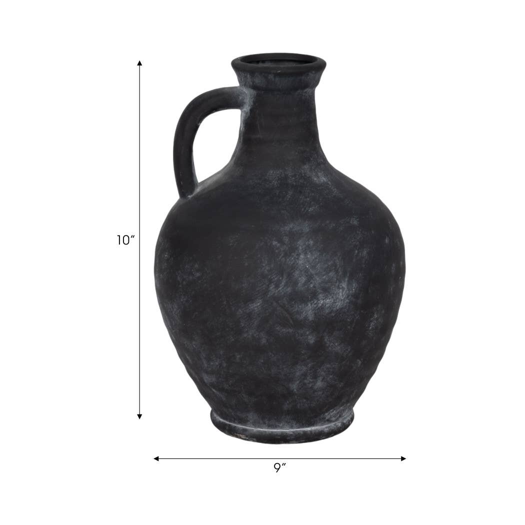 Black 10 in. Abstract Weathered Terracotta Jug with Handle