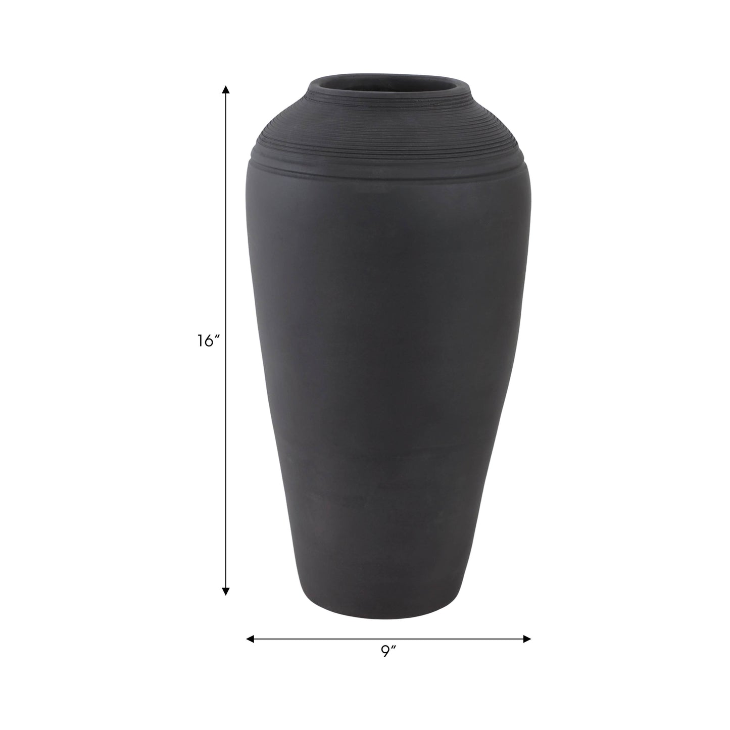 Ceramic Cylinder Ribbed Floor Vase Decor - Black, 16 in.