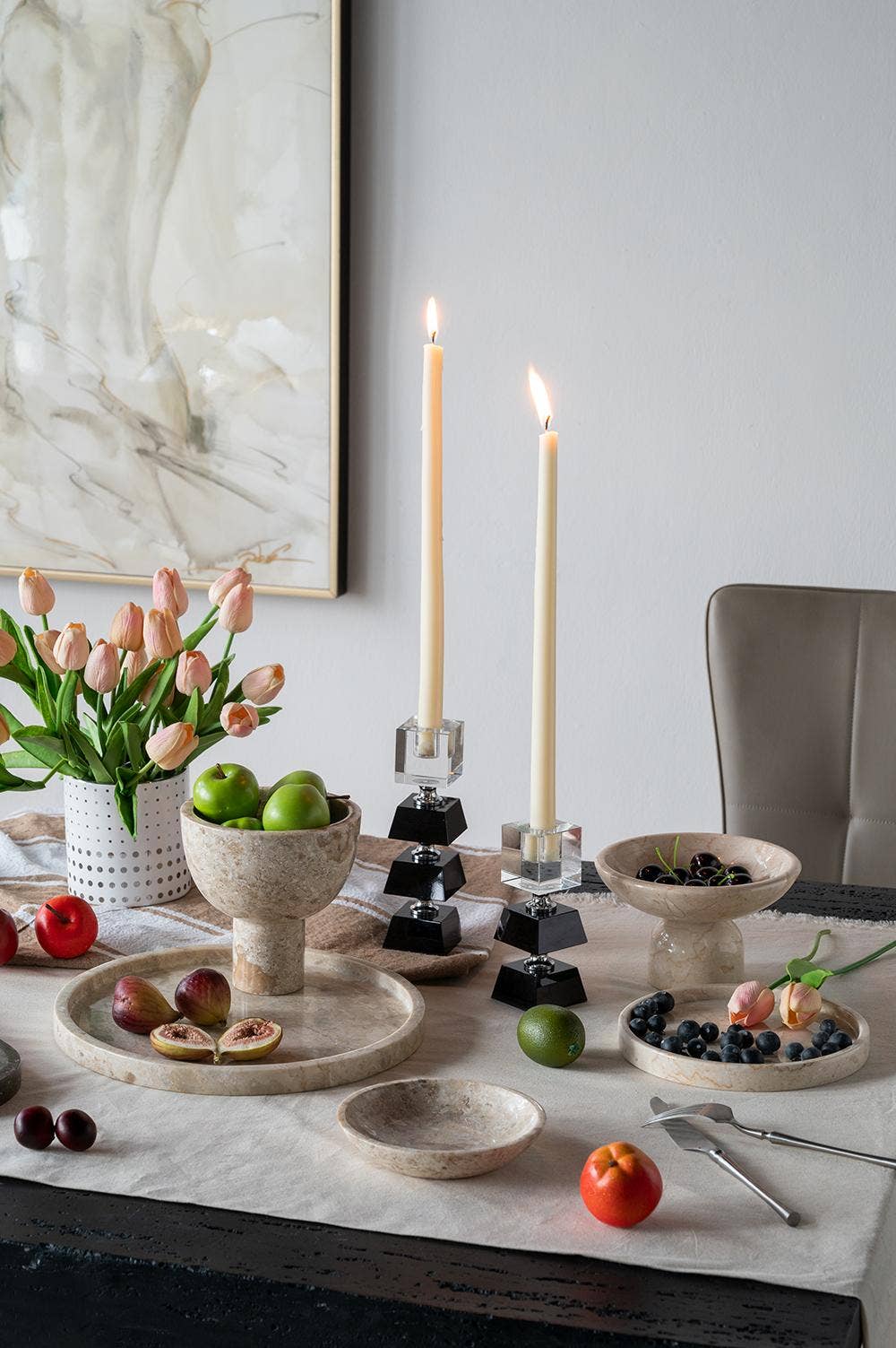 D6x6" Round Marble Pedestal Bowl - Cream