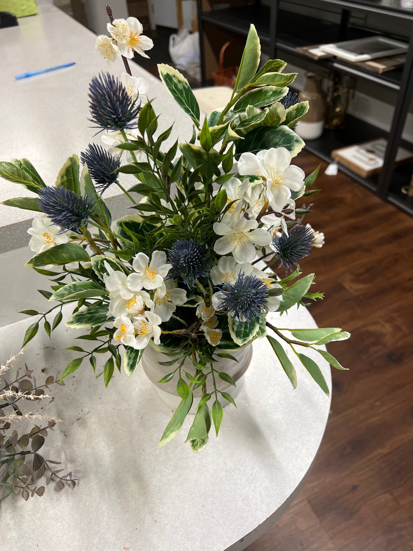 Blue Thistle with varigated greens